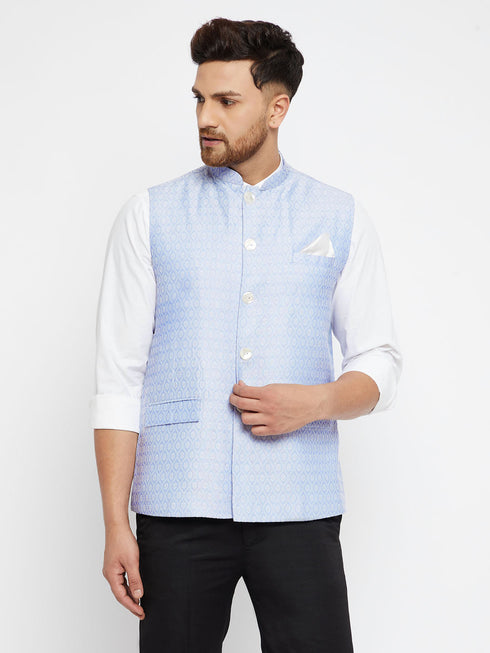Vastramay Men's Lavender acquard Nehru Jacket